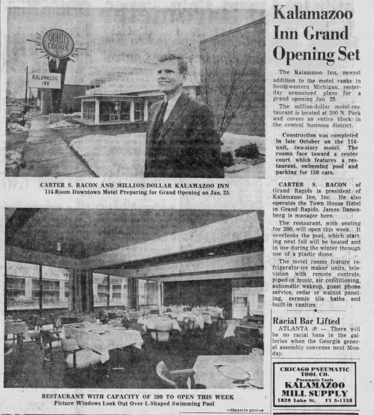 Kalamazoo Inn (Valley Inn Motel) - Jan 13 1963 Article (newer photo)